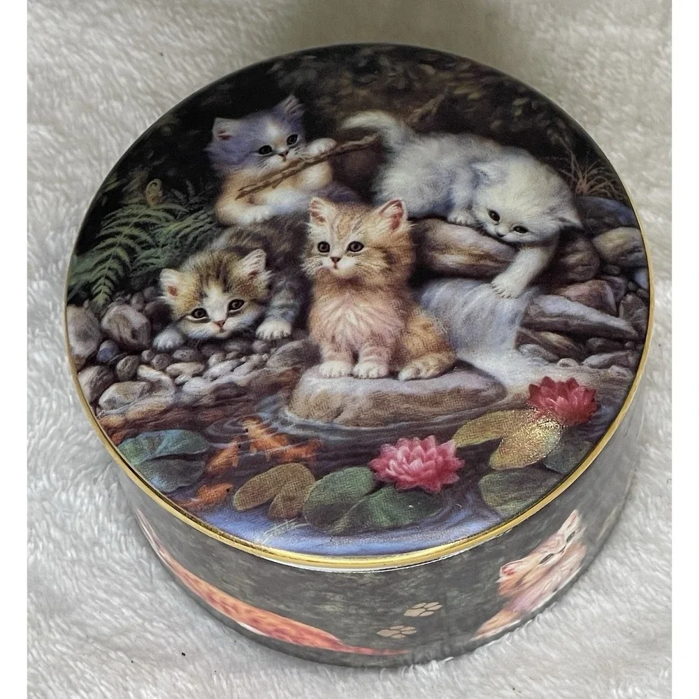 By the Lily Pond by Jurgen Scholz Kitten Expeditions Music Box Collection 1996